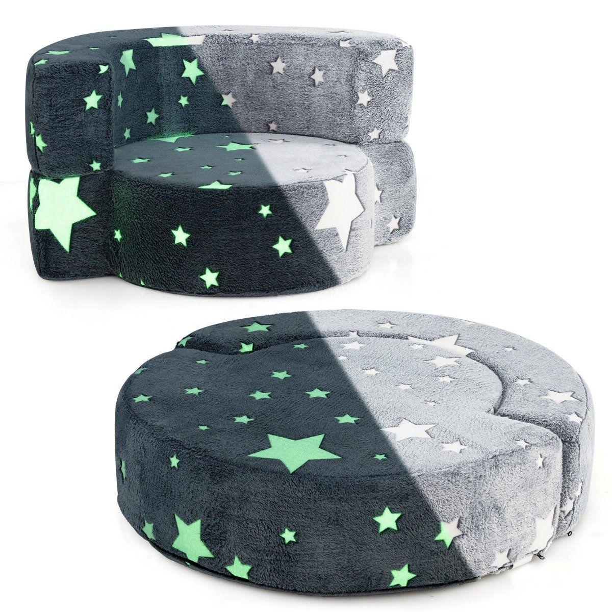 2 in 1 children's sofa round play sofa glowing in the dark children's couch upholstered with removable gray cover