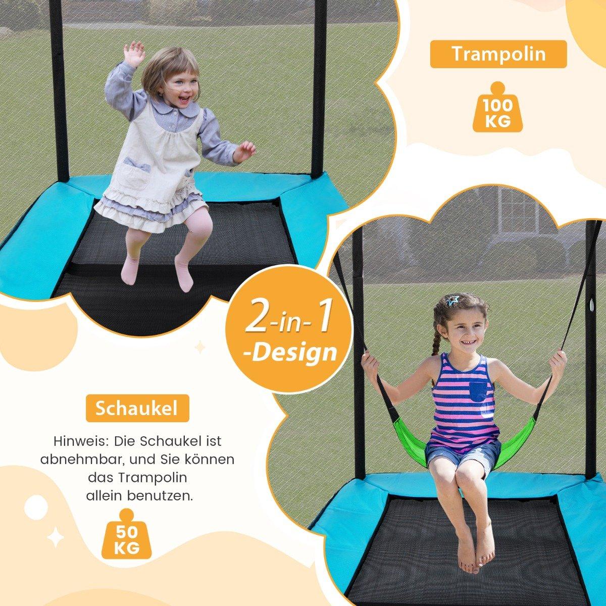 2 in 1 children's trampoline with swing & safety net & edge cover blue + black
