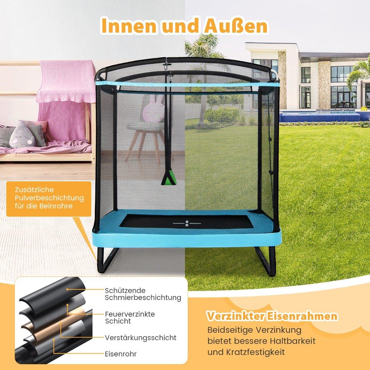 2 in 1 children's trampoline with swing & safety net & edge cover blue + black