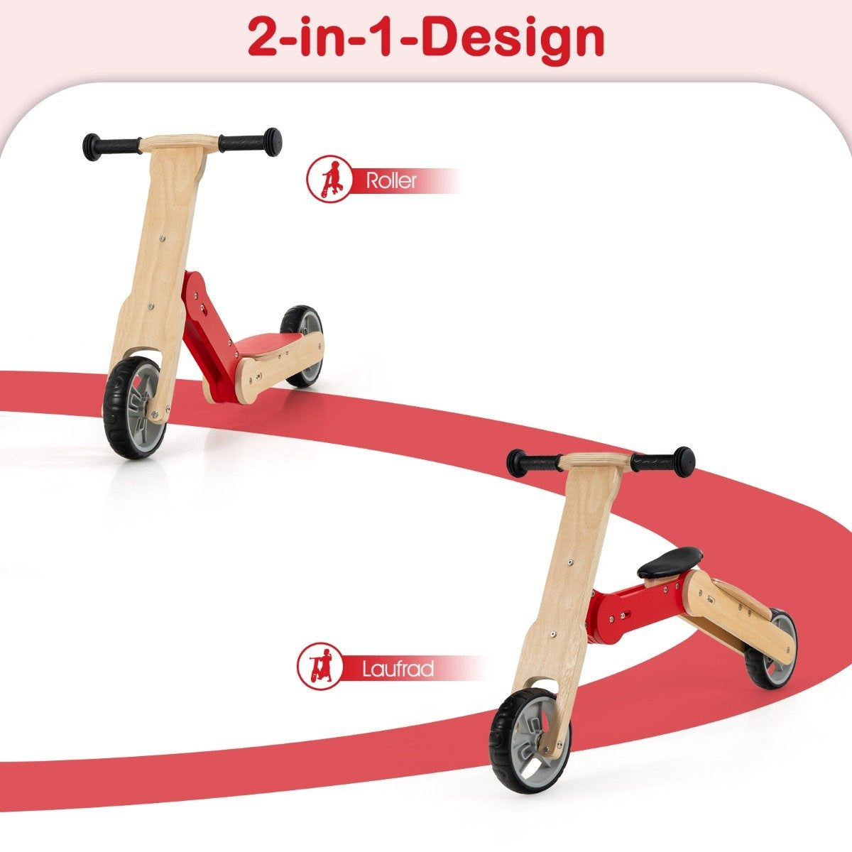 2 in 1 convertible children's scooter balance bike with non-slip handlebars and removable seat