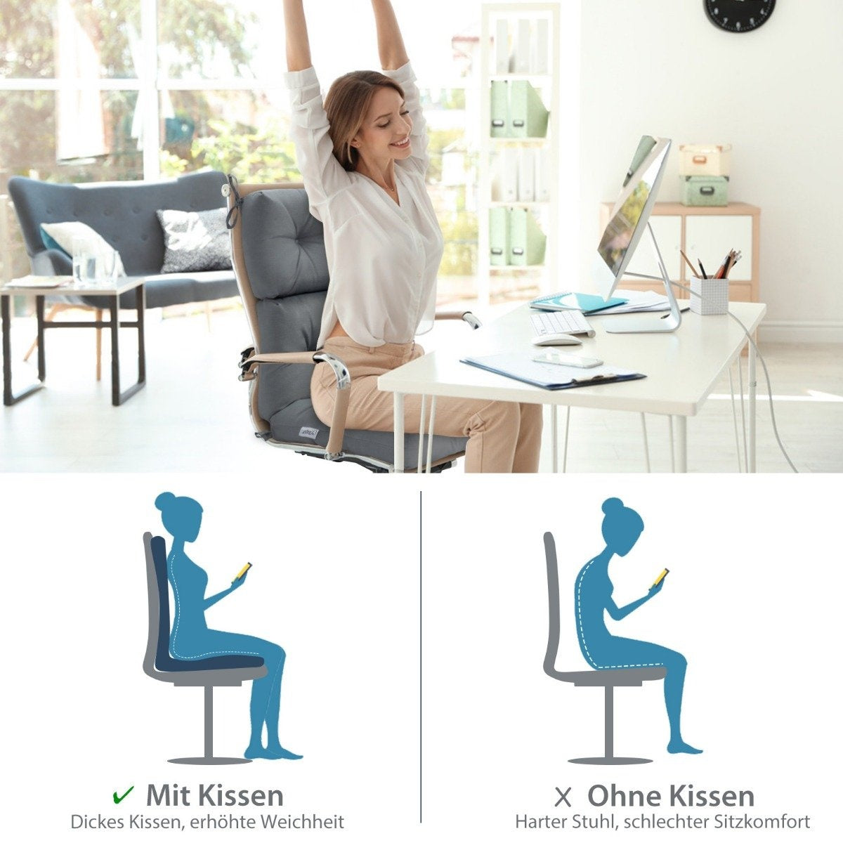 2 in 1 cushions for chair floor chair seat cushions with high adjustable backrest grey
