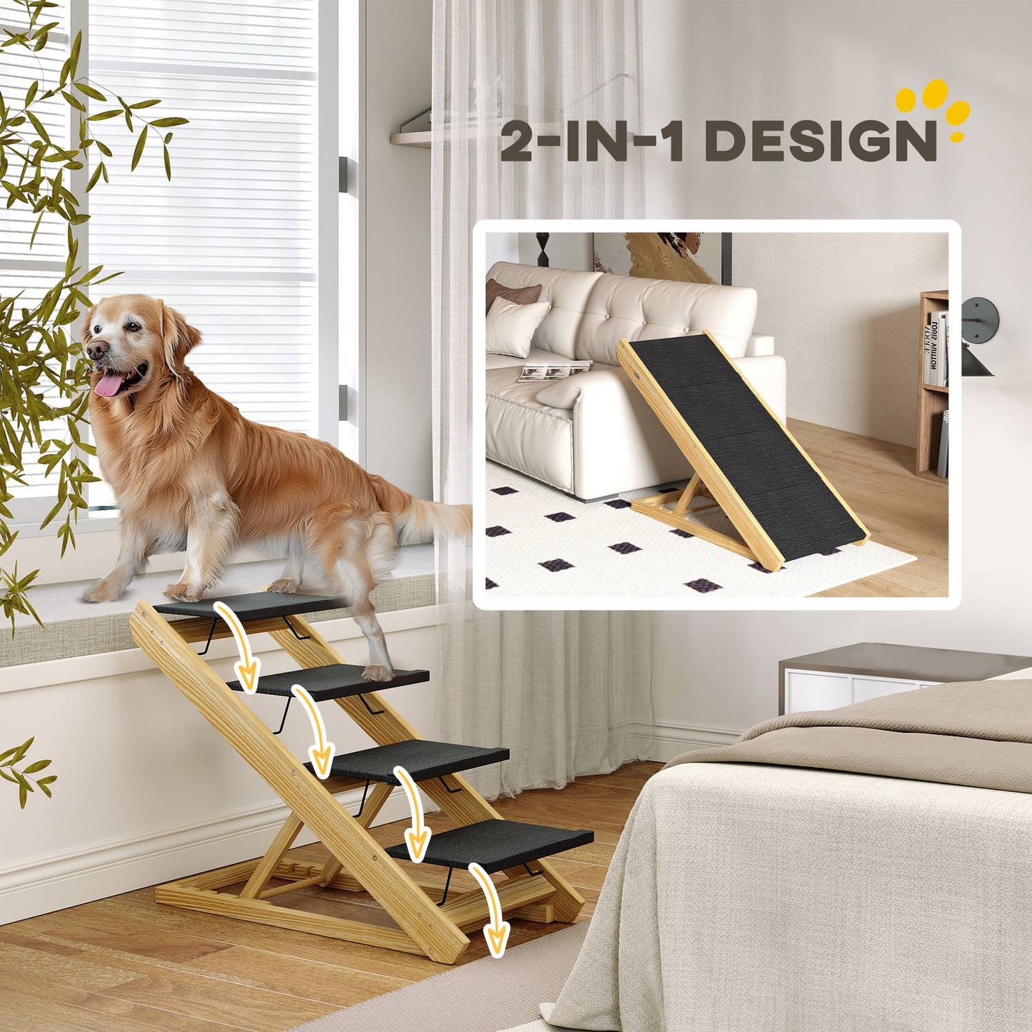 Height adjustable dog stairs - Foldable, non-slip 4 steps