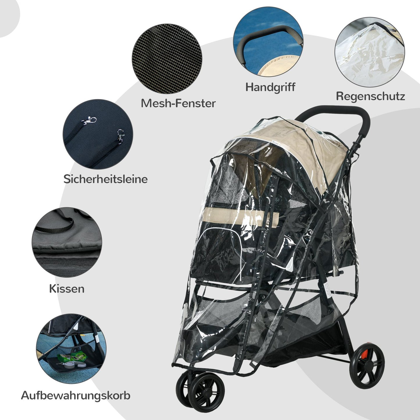 Collapsible 2-in-1 pet stroller with rain cover for cats and dogs up to 10 kg