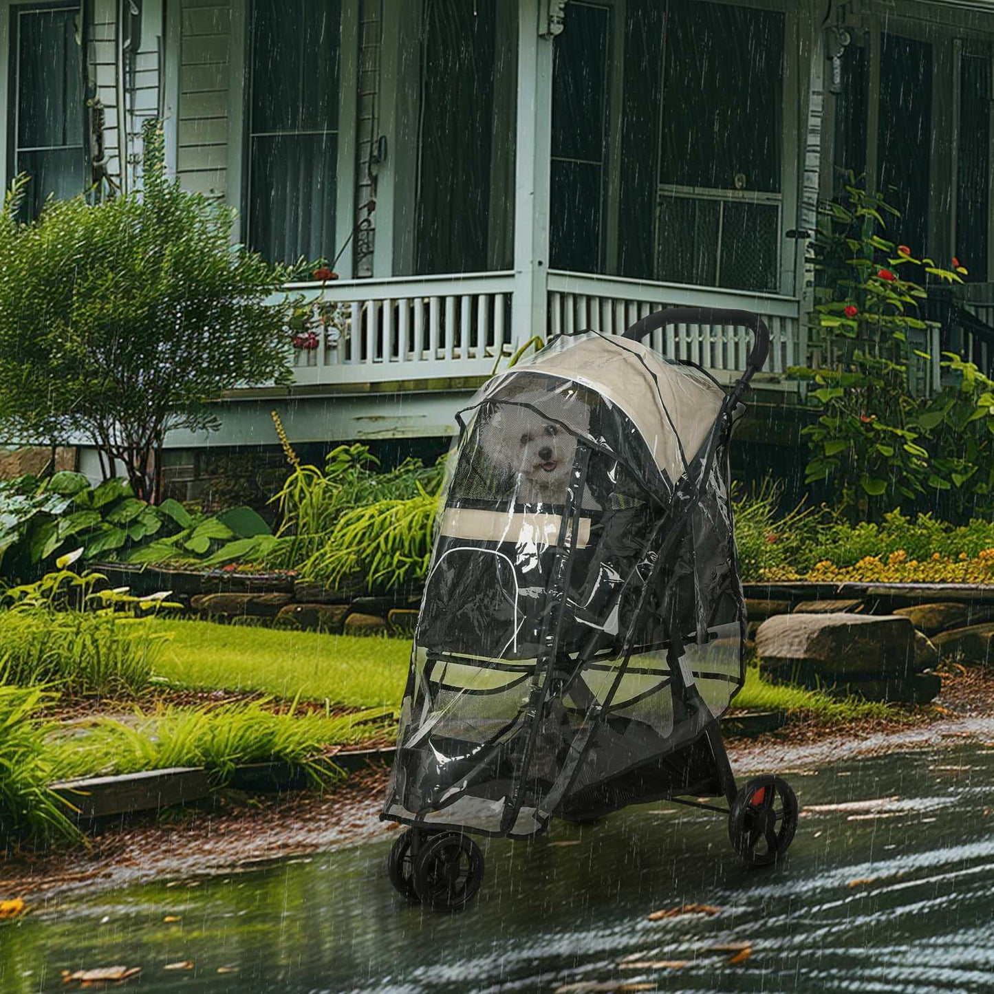 Collapsible 2-in-1 pet stroller with rain cover for cats and dogs up to 10 kg