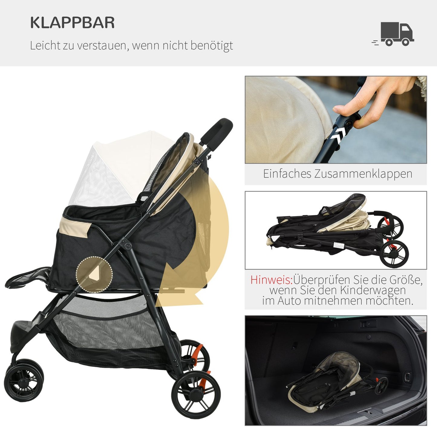 Collapsible 2-in-1 pet stroller with rain cover for cats and dogs up to 10 kg
