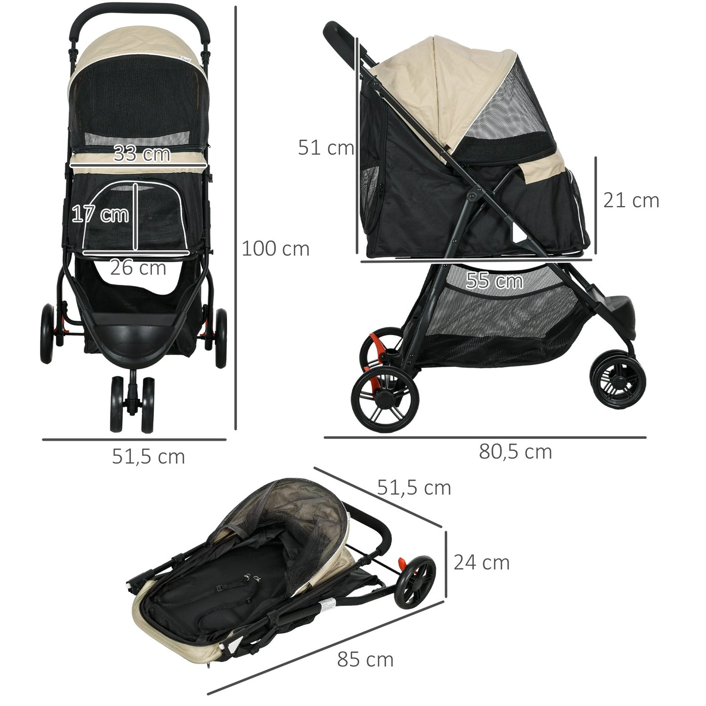 Collapsible 2-in-1 pet stroller with rain cover for cats and dogs up to 10 kg