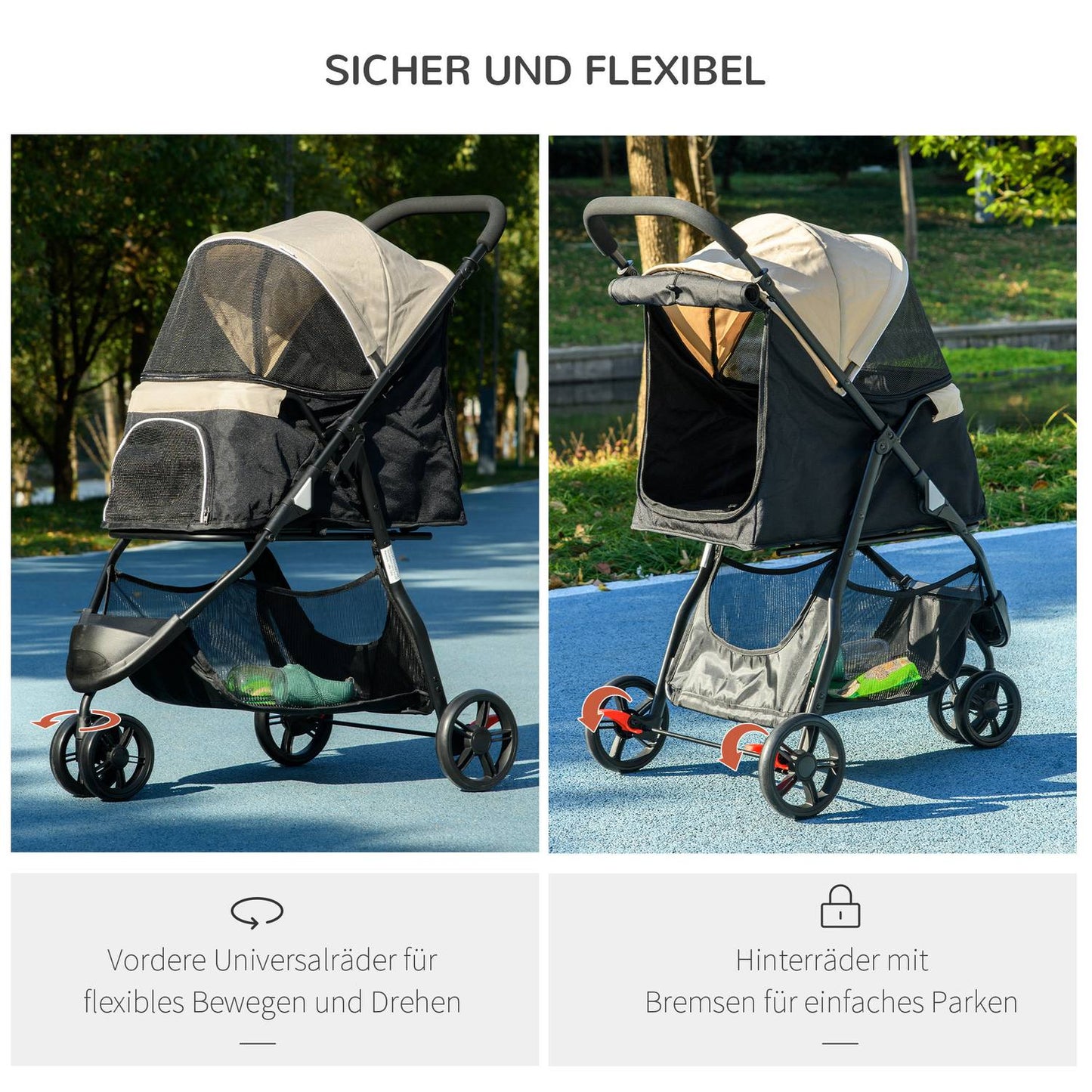 Collapsible 2-in-1 pet stroller with rain cover for cats and dogs up to 10 kg