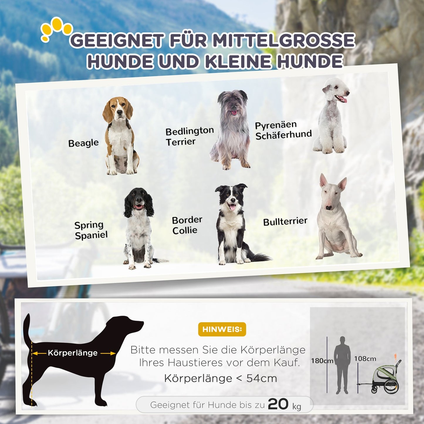 Dog trailer & stroller with reflexes for medium-sized dogs