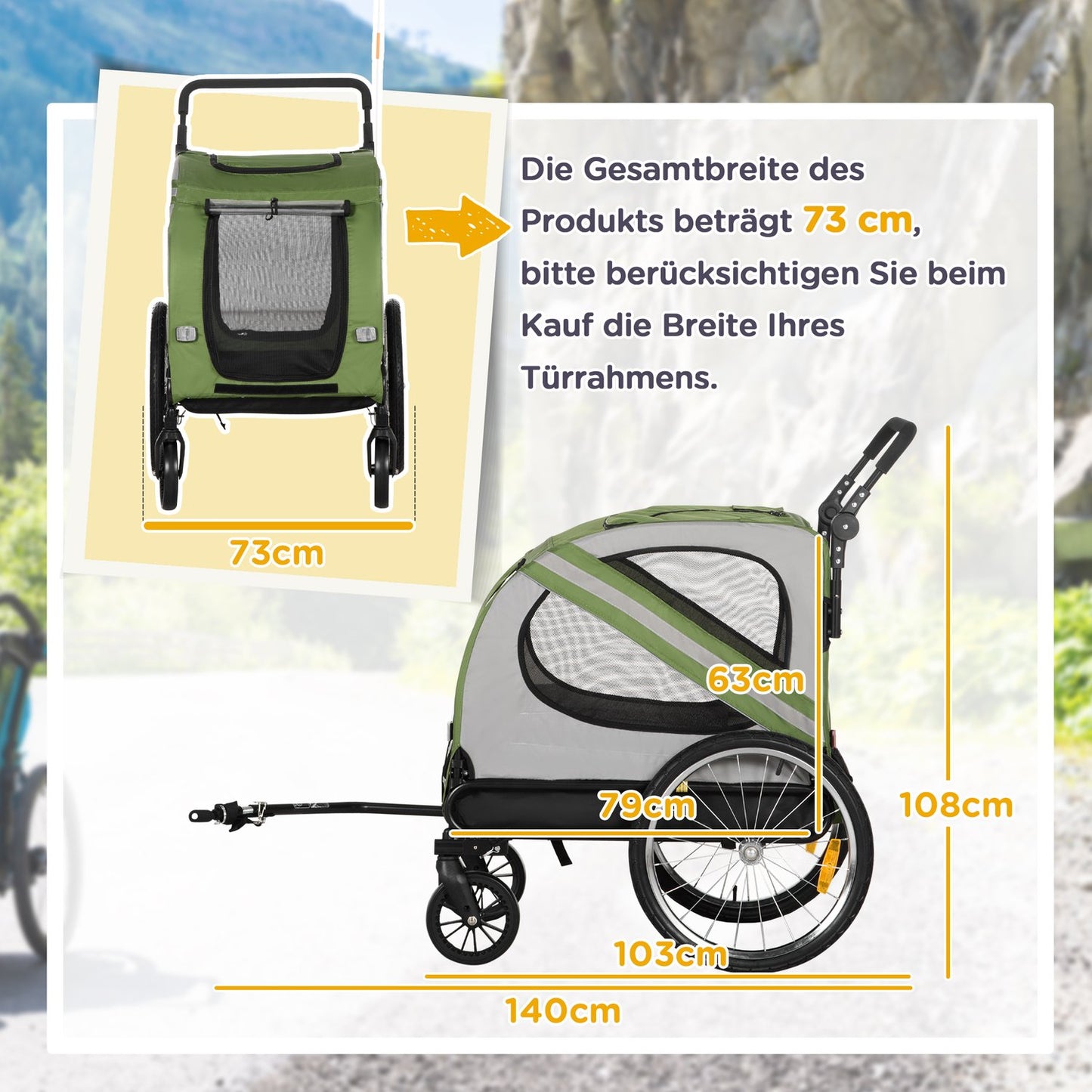 Dog trailer & stroller with reflexes for medium-sized dogs