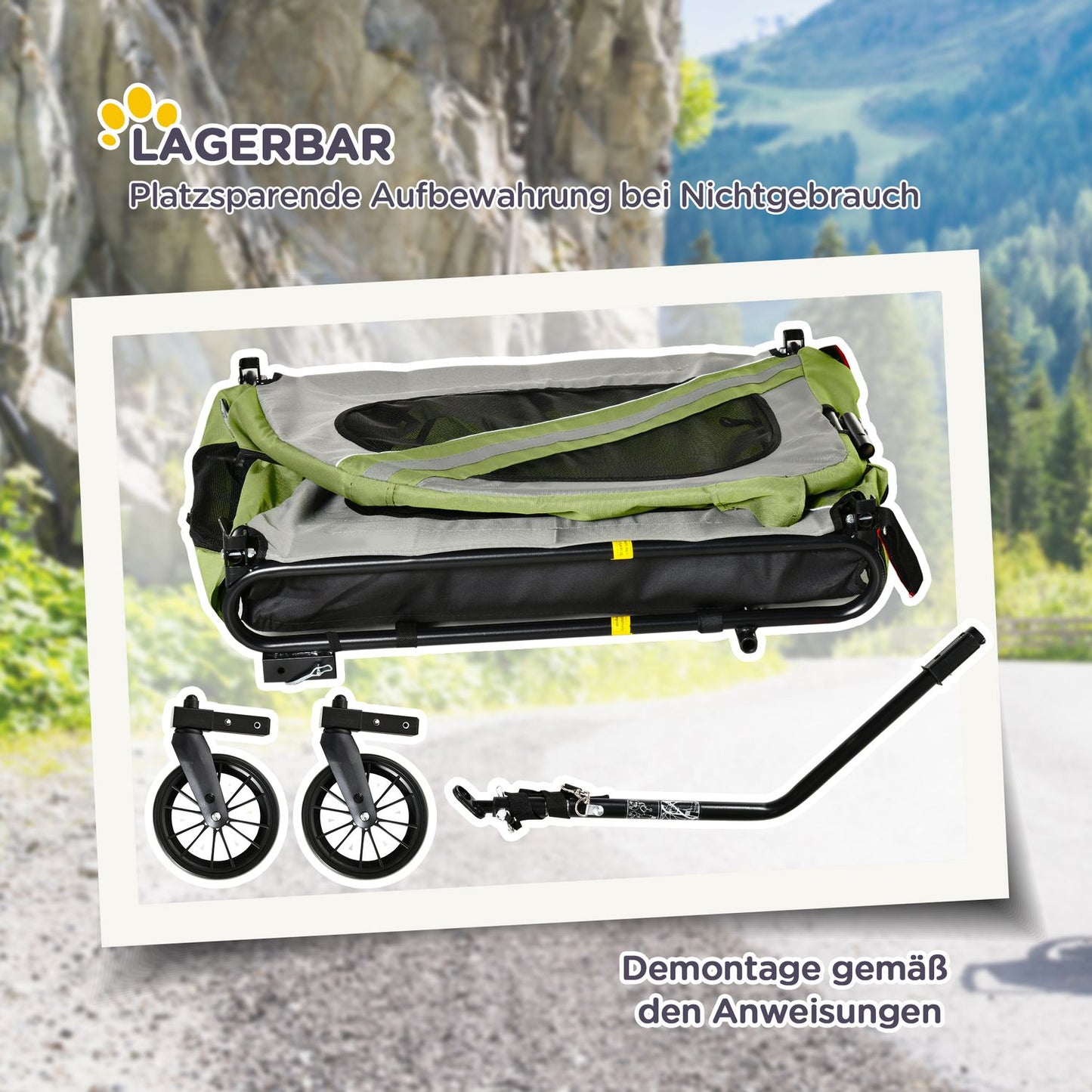 Dog trailer & stroller with reflexes for medium-sized dogs