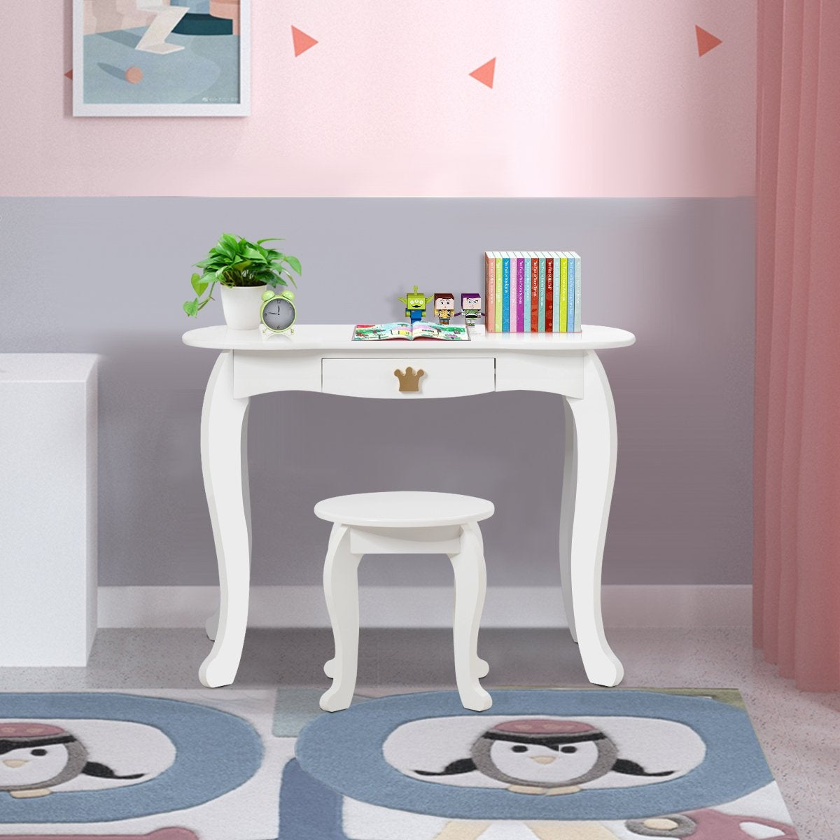 2 in 1 dressing table set children's dressing table girls dressing table wooden mirror table white 80x42x105cm