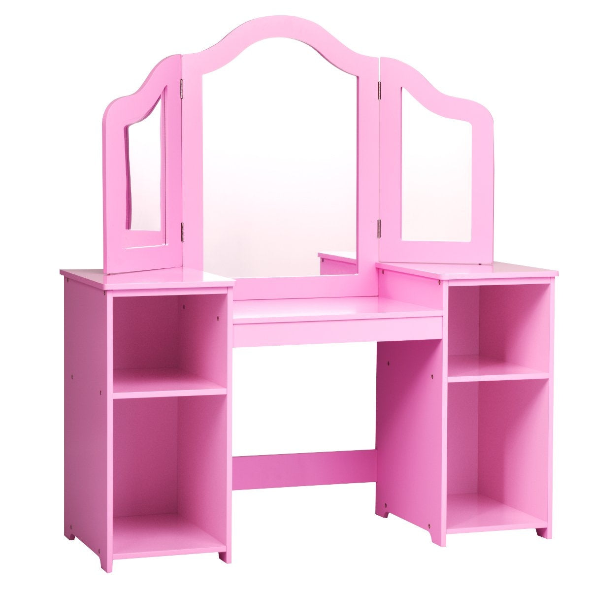 2 in 1 dressing table with removable mirror & open compartments made of wood for children from 3 years pink