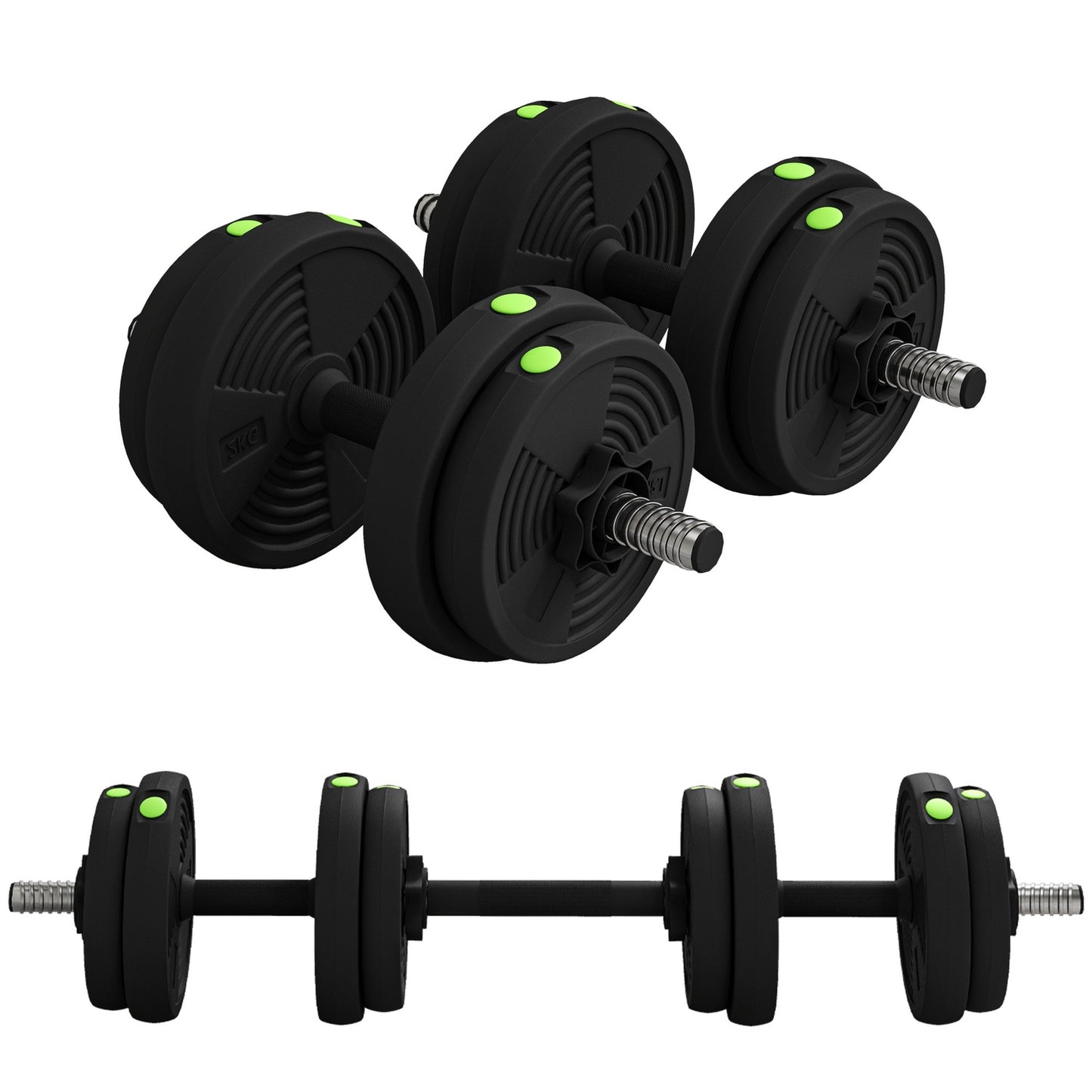 Adjustable dumbbell set, 15 kg, 2-in-1, floor-friendly