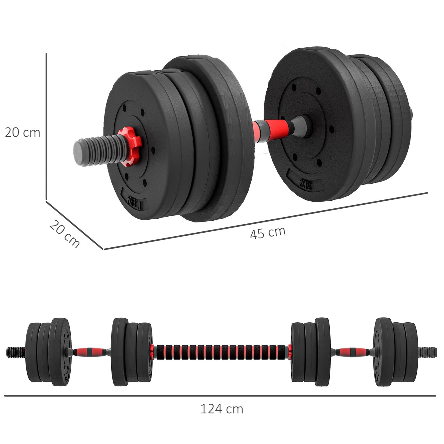 Adjustable Dumbbell & Barbell Set, 20 kg, Customizable Weights