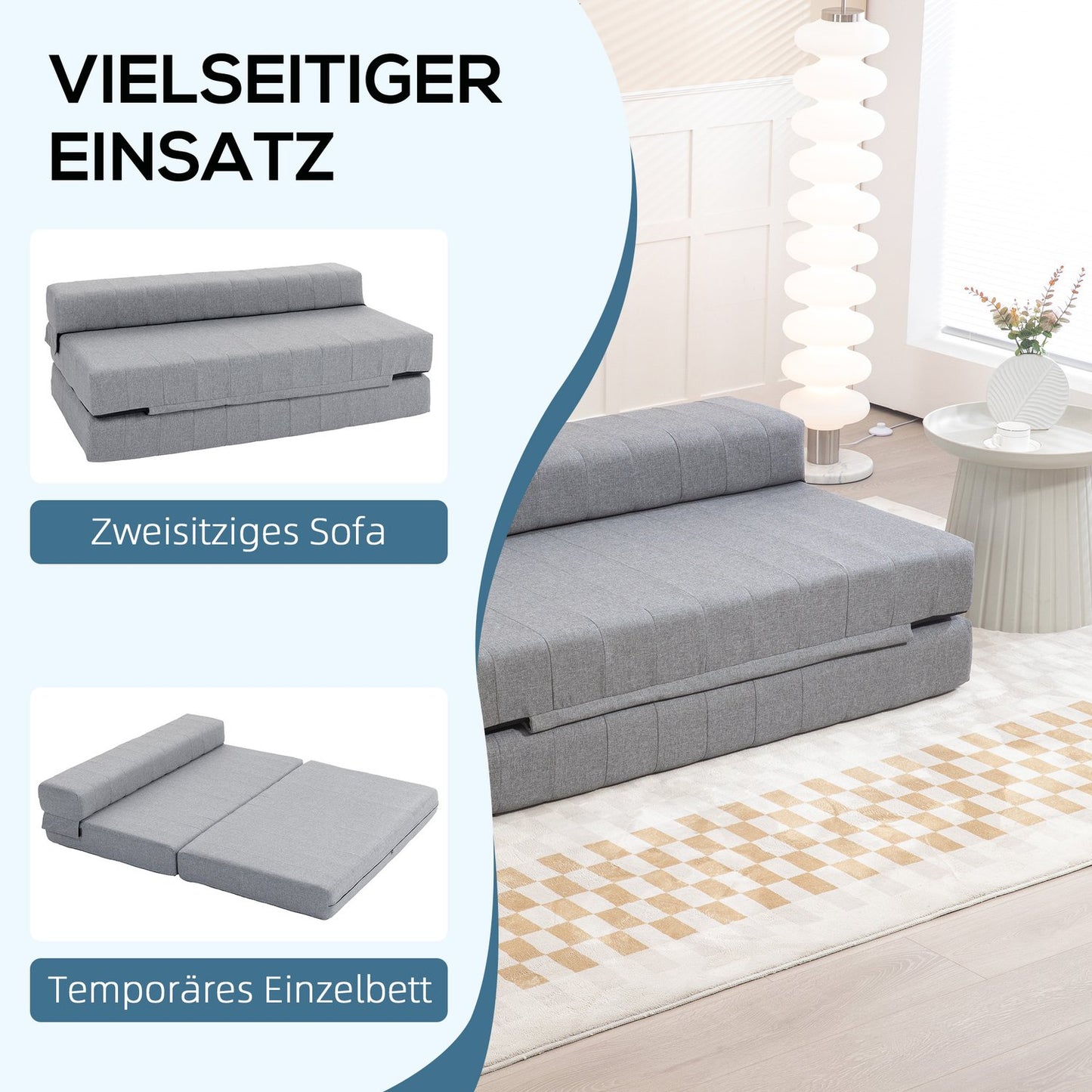 Folding 2-in-1 sofa bed, Linen Look for living room