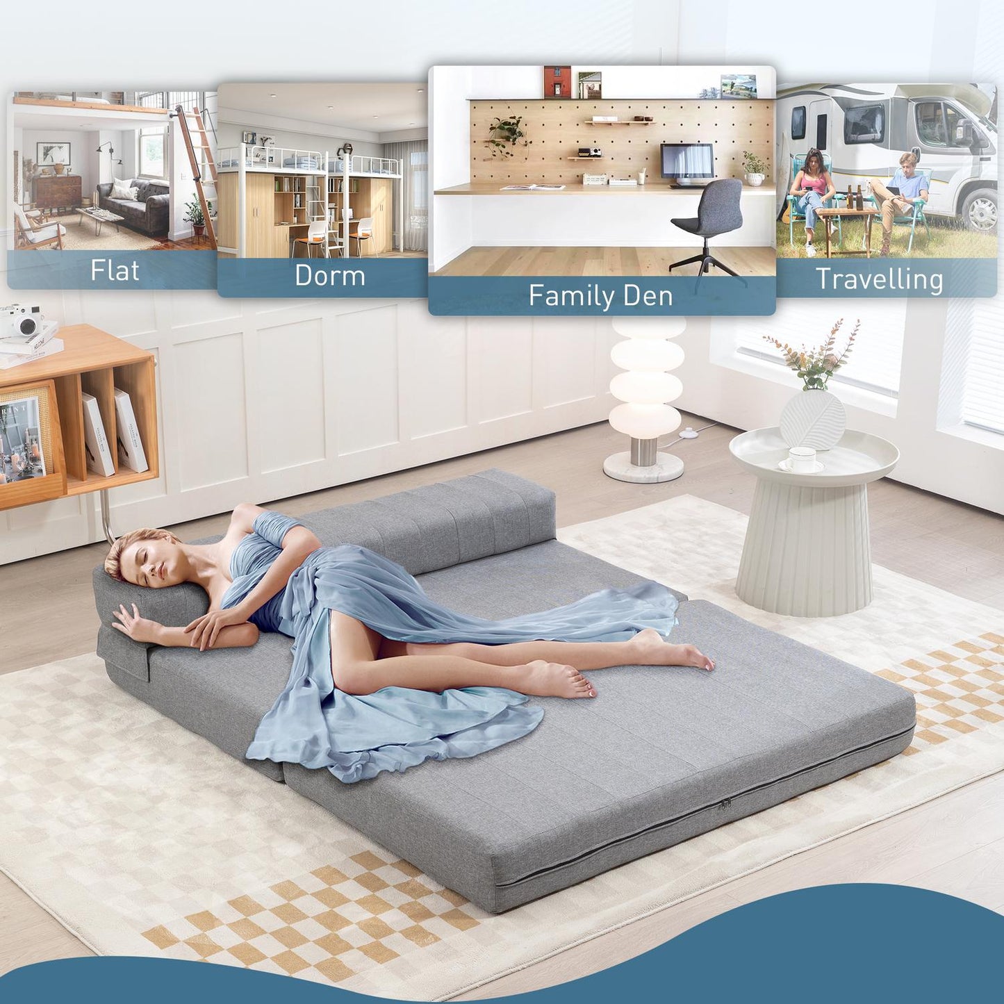 Folding 2-in-1 sofa bed, Linen Look for living room