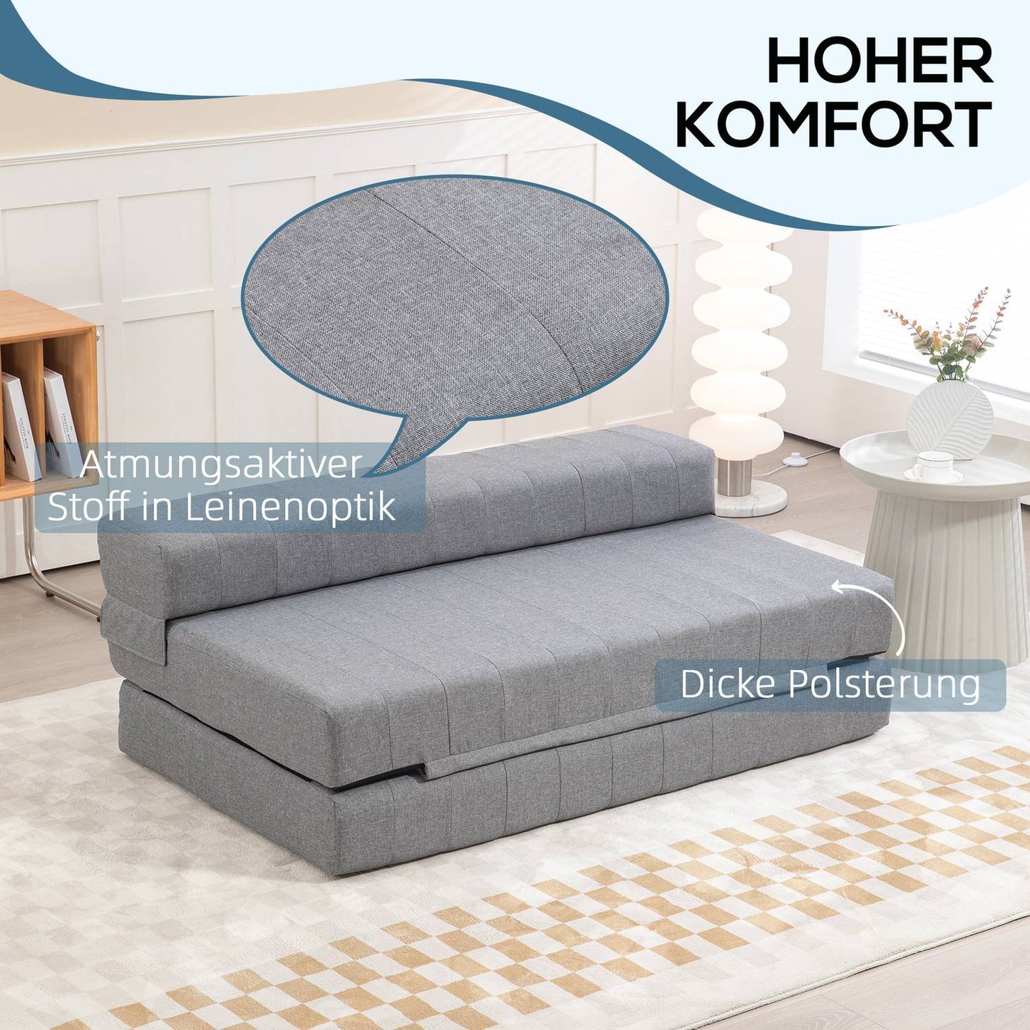 Folding 2-in-1 sofa bed, Linen Look for living room