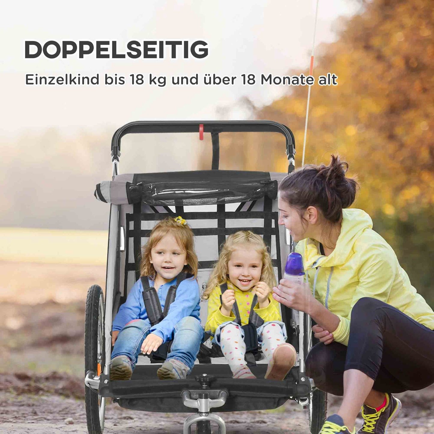 Folding bicycle stroller for 2, 18+ months, gray