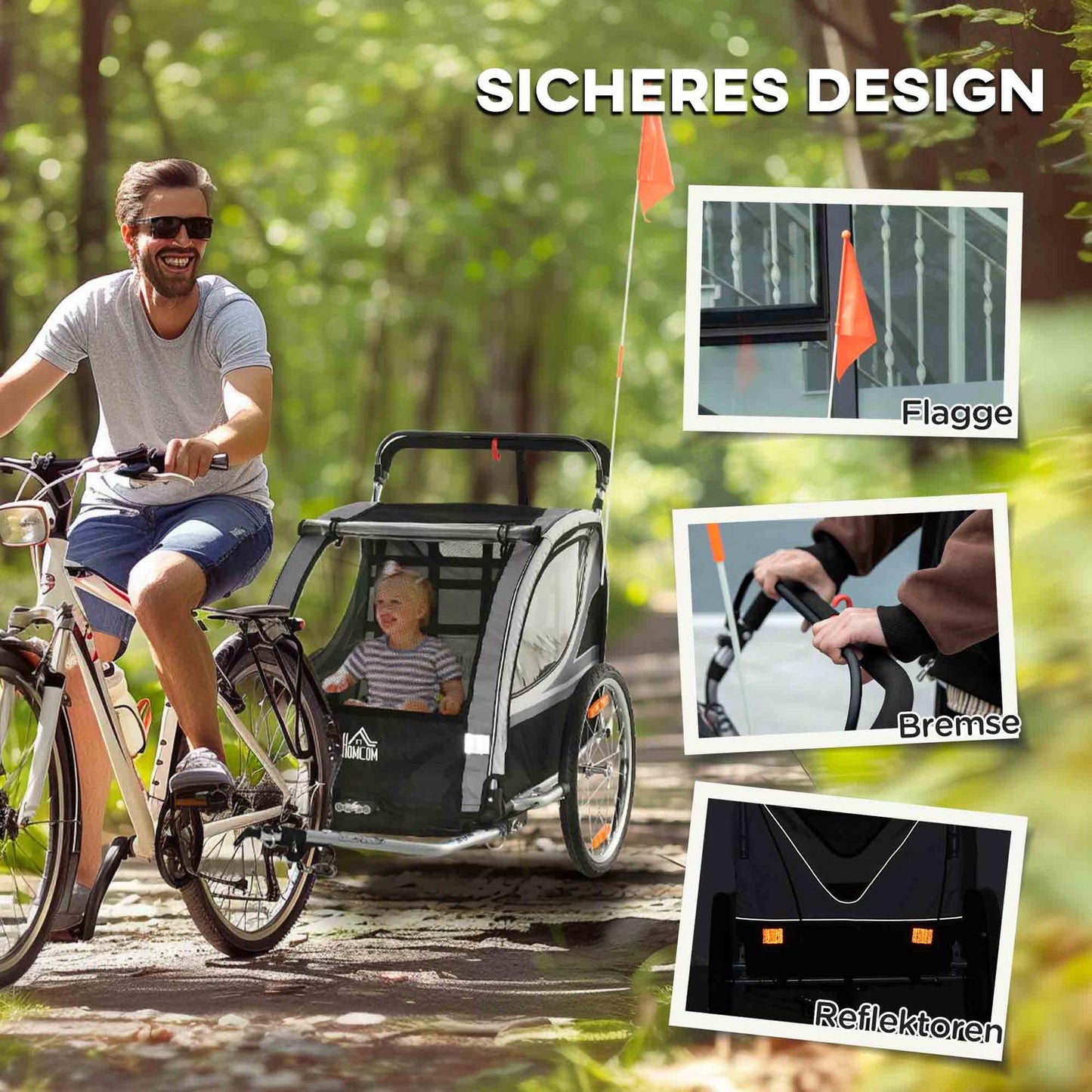 Folding bicycle stroller for 2, 18+ months, gray