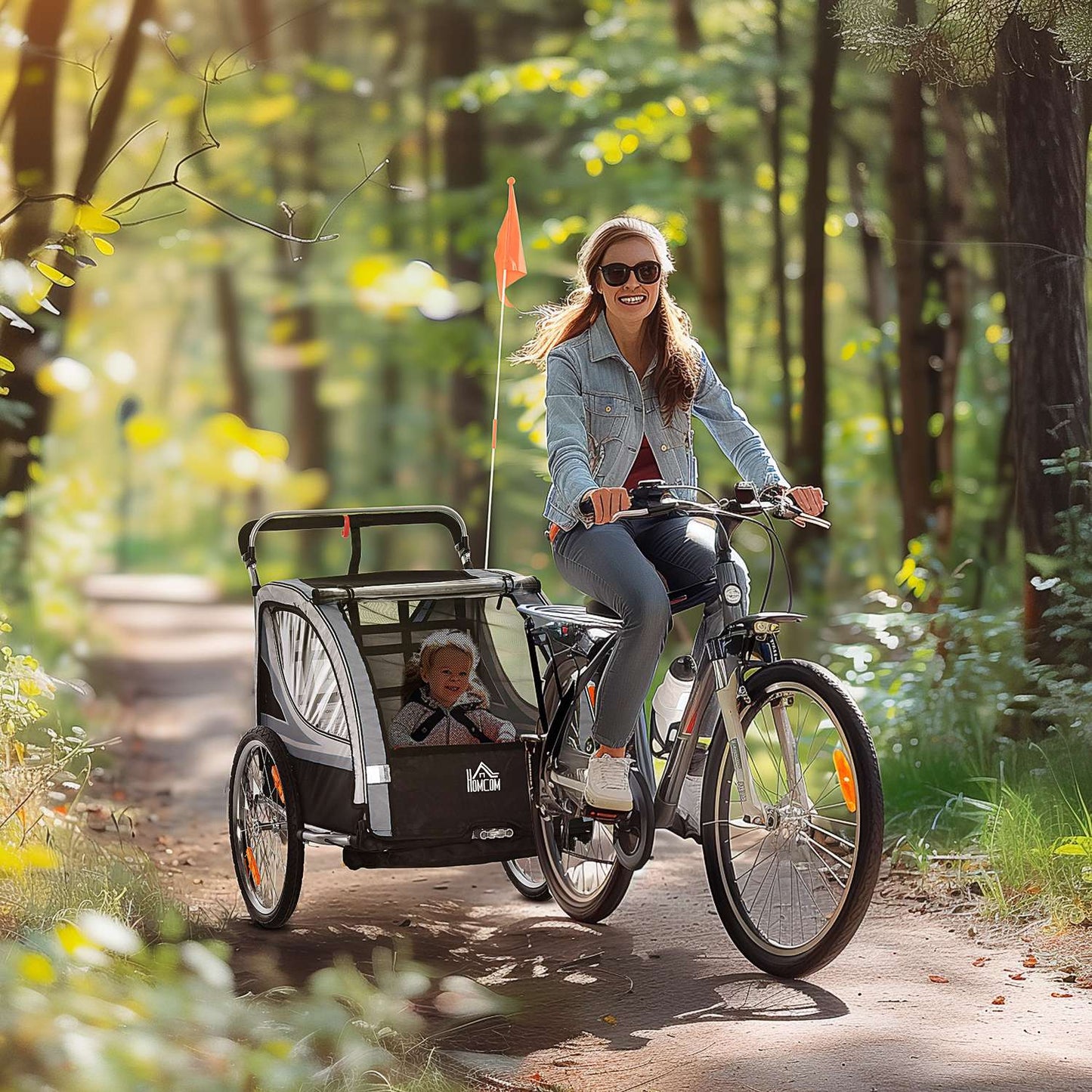 Folding bicycle stroller for 2, 18+ months, gray