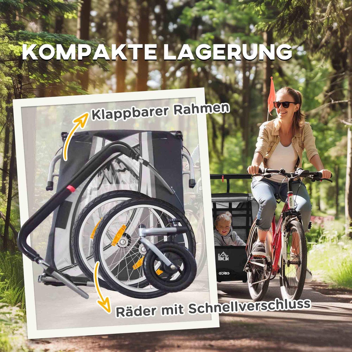 Folding bicycle stroller for 2, 18+ months, gray