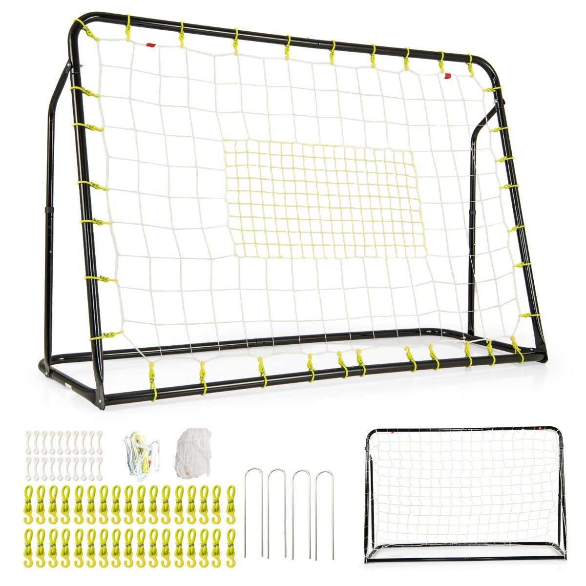 2 in 1 football goal & rebounder football goals 187 x 60 x 102-122.5 cm children's football goal set height adjustable black