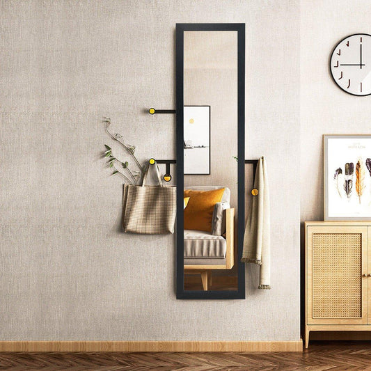 2 in 1 full body mirror full body mirror with wooden frame 37 x 155 cm black