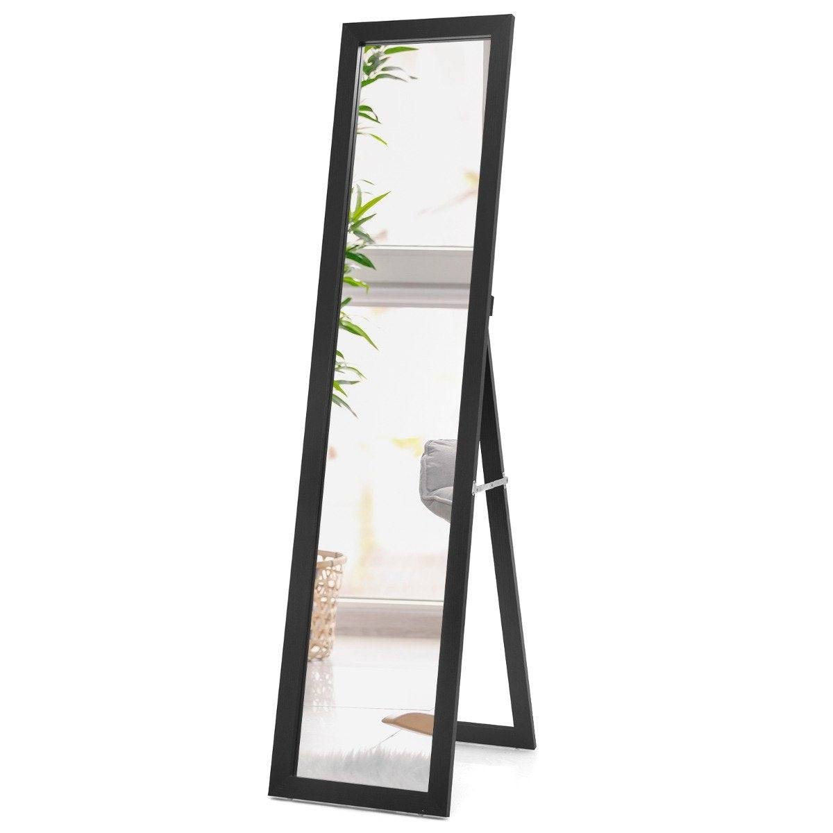 2 in 1 full body mirror full body mirror with wooden frame 37 x 155 cm black