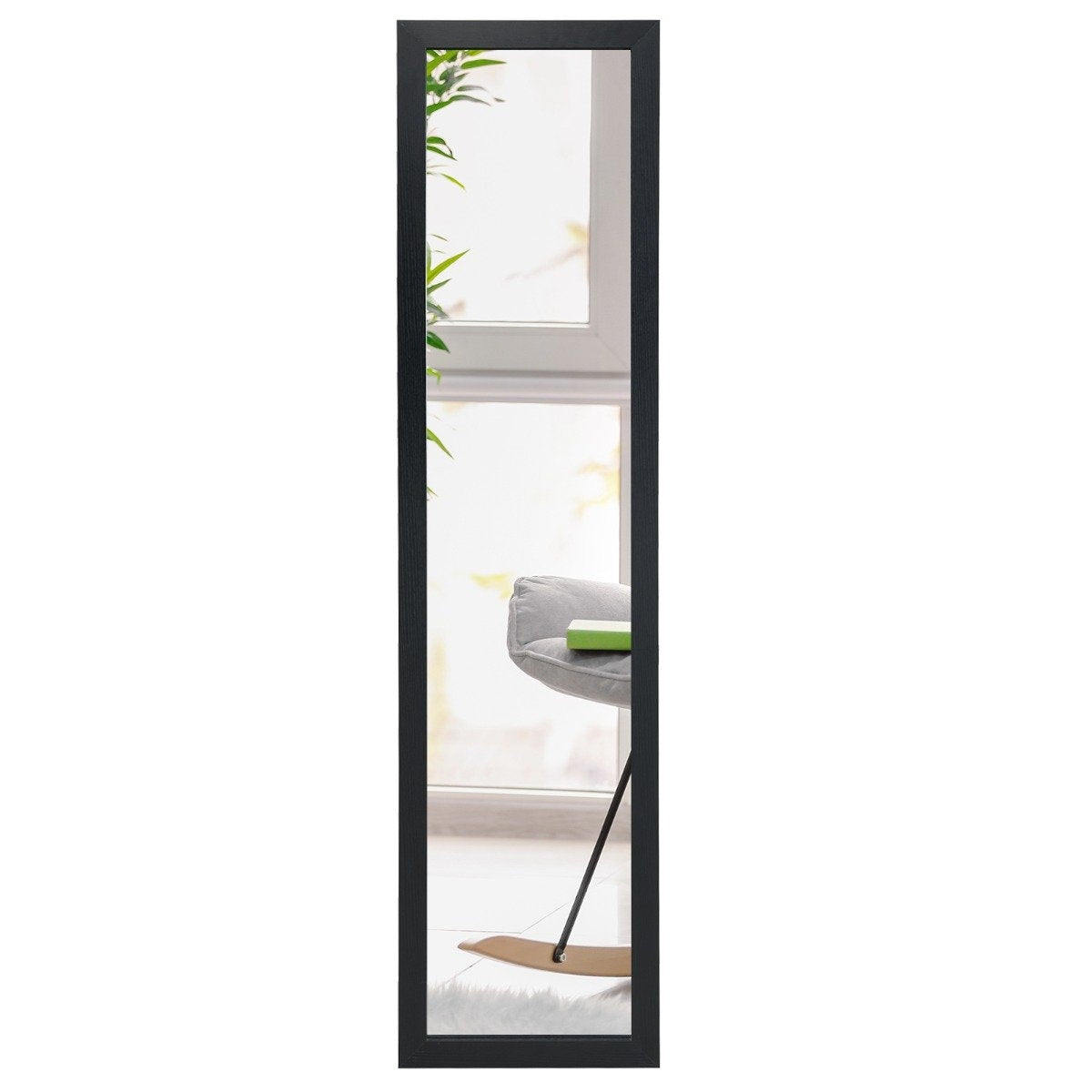 2 in 1 full body mirror full body mirror with wooden frame 37 x 155 cm black