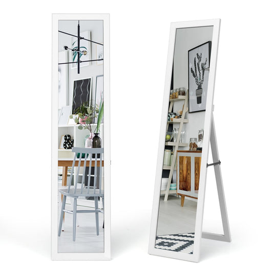 2 in 1 full body mirror full length mirror with wooden frame 37 x 155 cm white