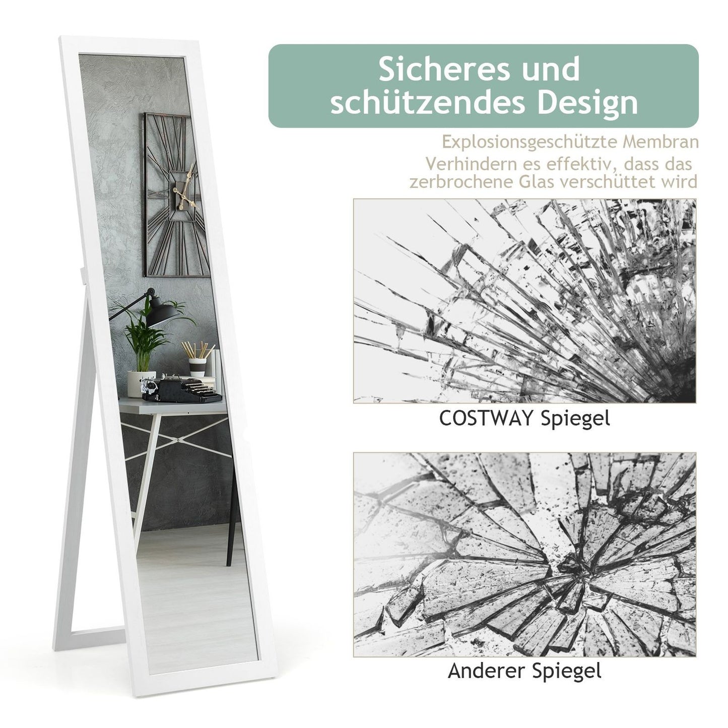 2 in 1 full body mirror full length mirror with wooden frame 37 x 155 cm white