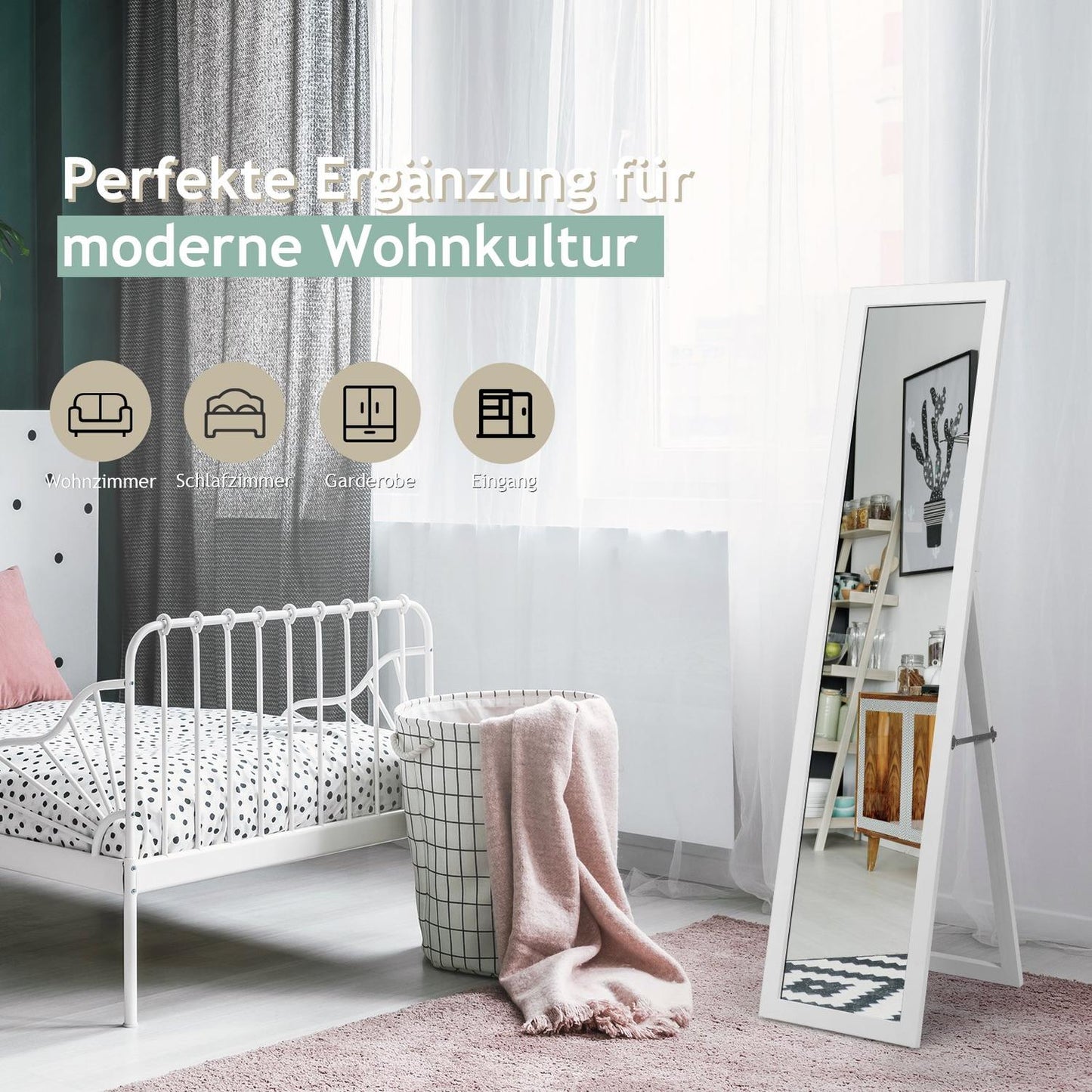 2 in 1 full body mirror full length mirror with wooden frame 37 x 155 cm white