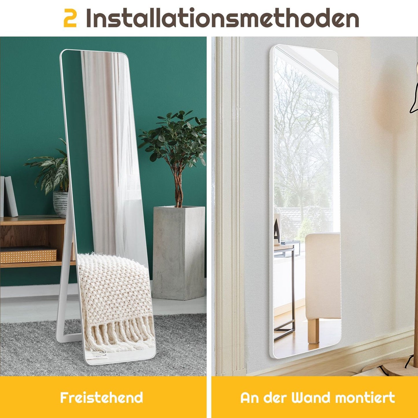 2 in 1 full-length mirror, standing mirror and wall mirror 160 x 37 cm white
