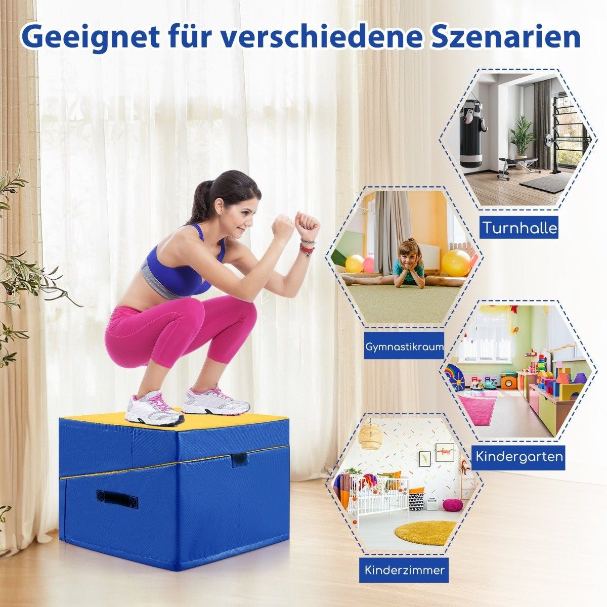 2 in 1 gymnastics mat with carrying handle, slanted gymnastics mat, wedge-shaped soft floor mat, yellow