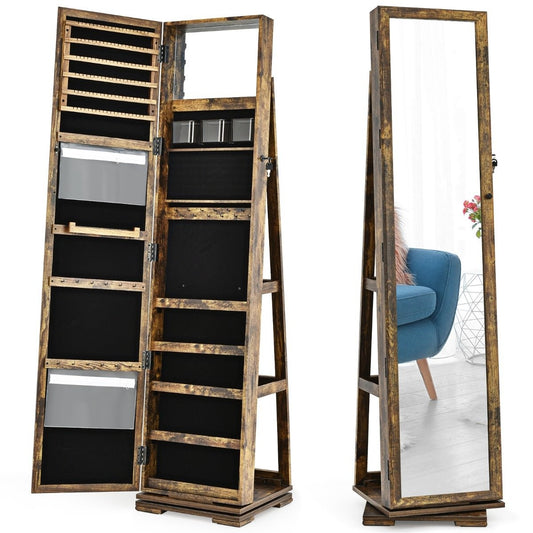 2 in 1 jewelry cabinet & ladder shelf with full-length mirror 39 x 39 x 161 cm brown