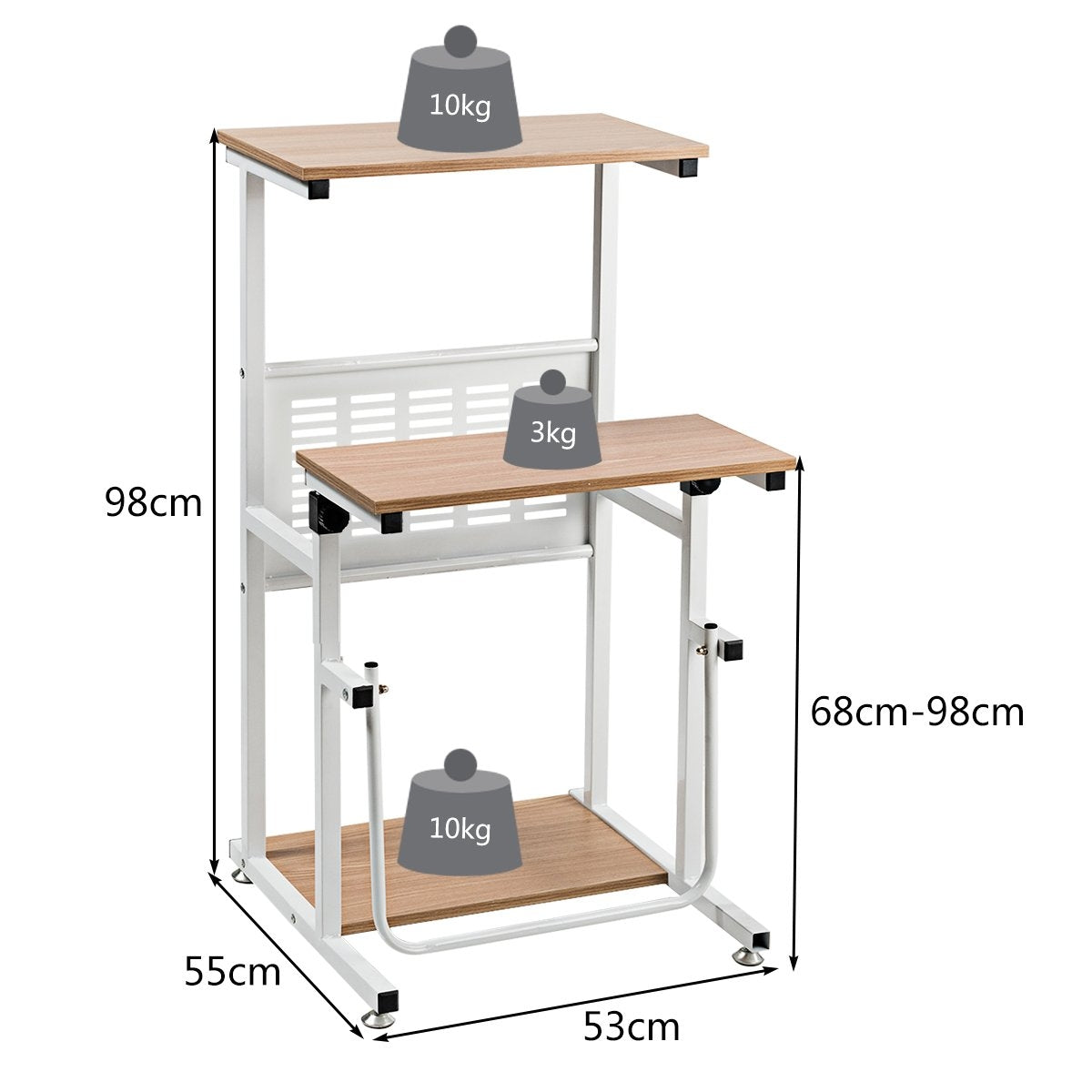 2-in-1 office table with height-adjustable table top for presentations 55 x 53 x 98 cm
