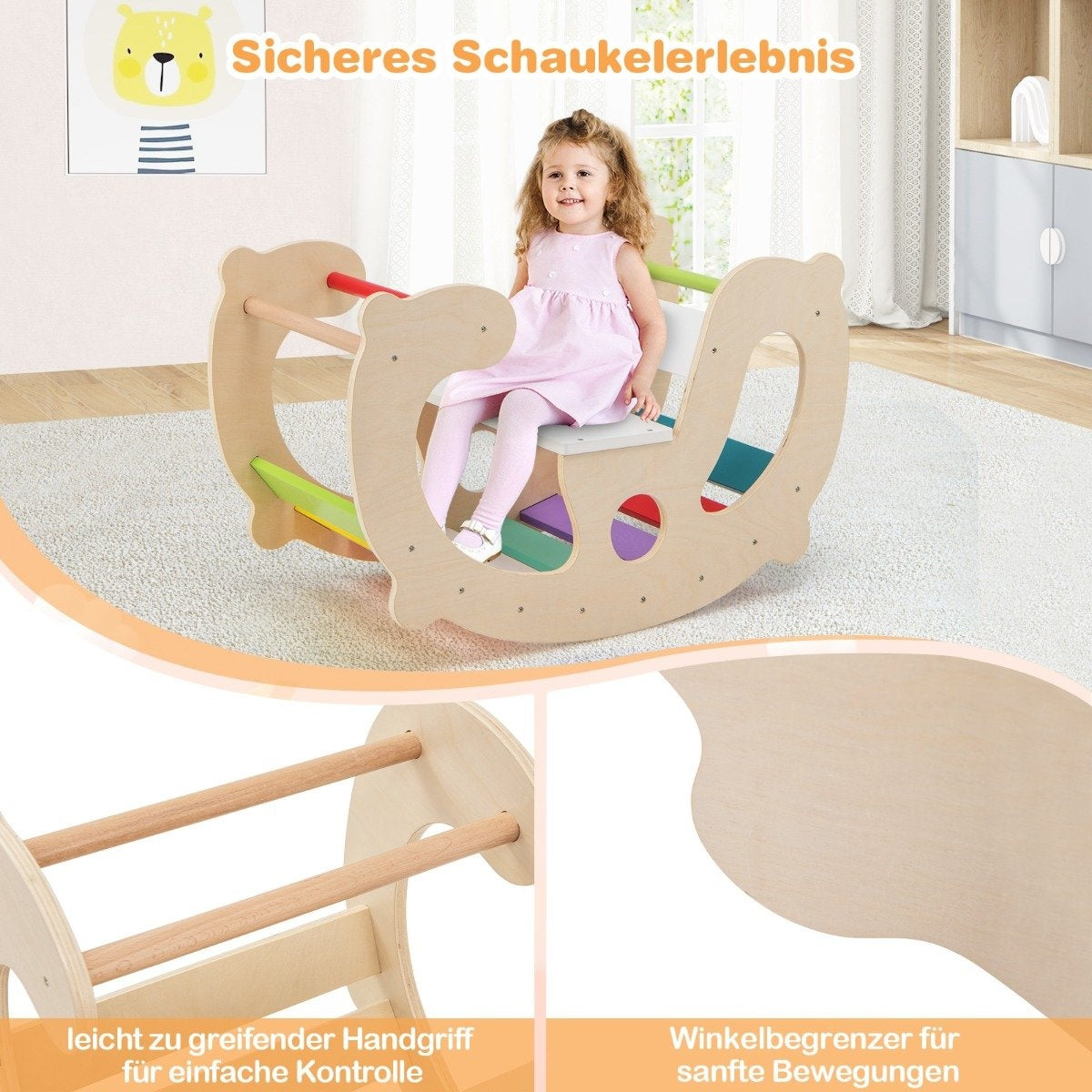 2 in 1 rocking horse arch for children with rocker & climbing arch & comfortable backrest & seat