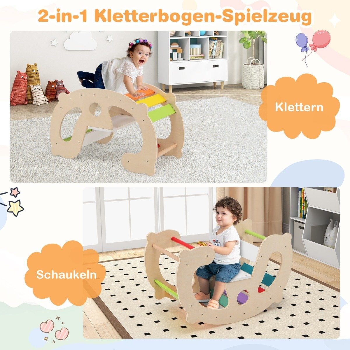2 in 1 rocking horse arch for children with rocker & climbing arch & comfortable backrest & seat