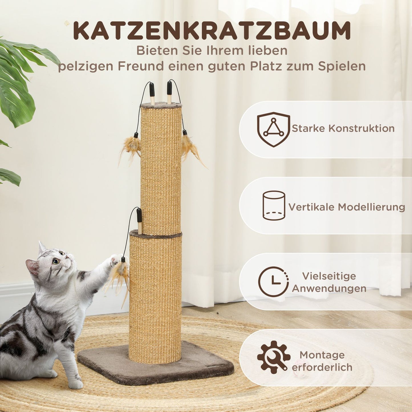 Indoor 78 cm Jute Cat Scratching Post with spring