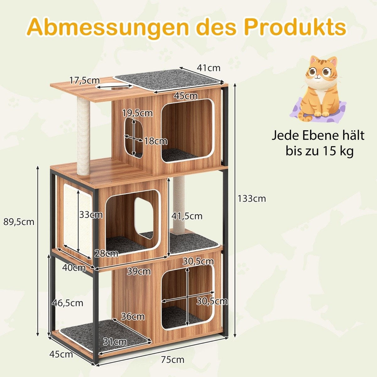 2 in 1 scratching post cat house 3 tier cat tree with removable cushions & cat cave