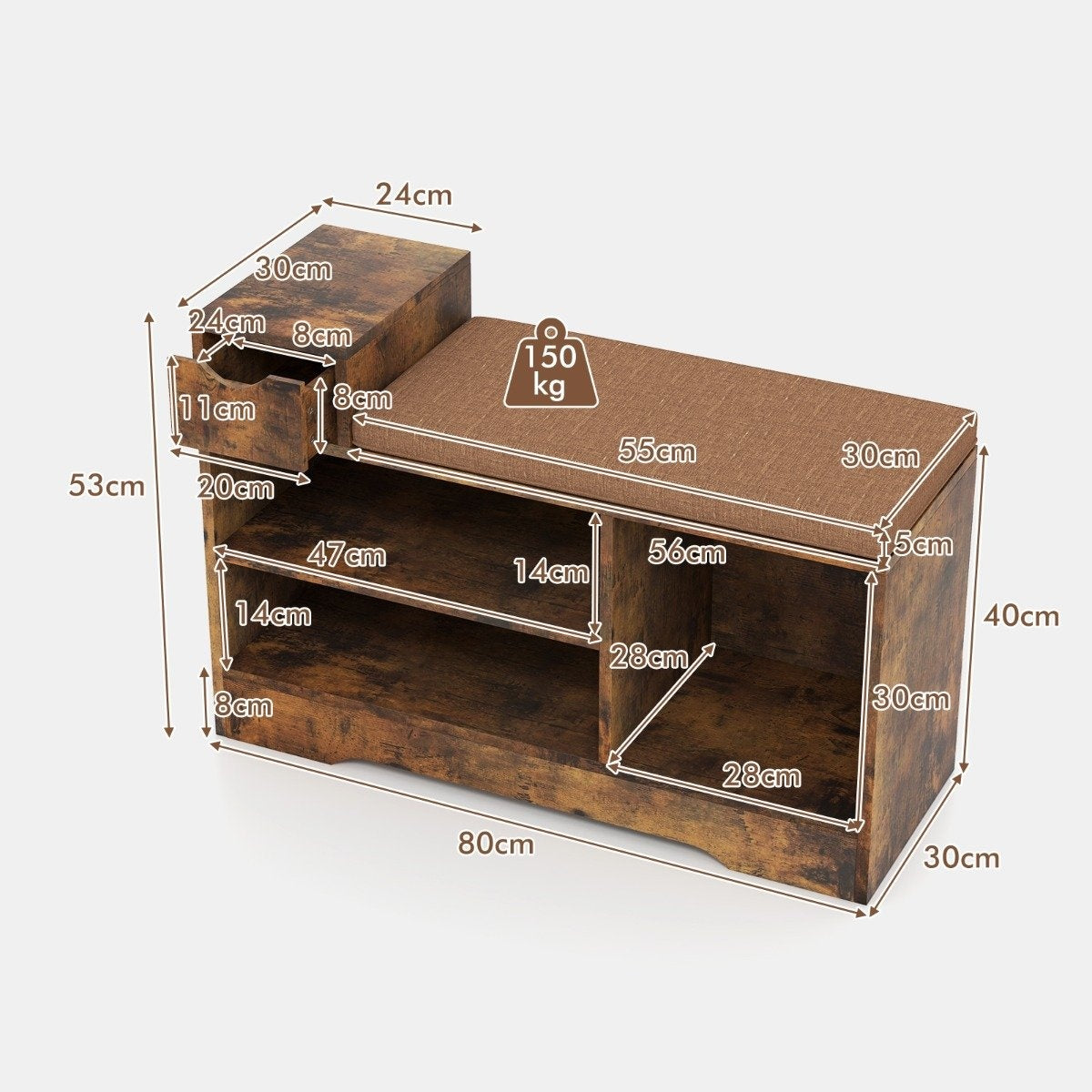 2 in 1 shoe rack & bench with drawer & 3 compartments & seat cushion shoe bench vintage