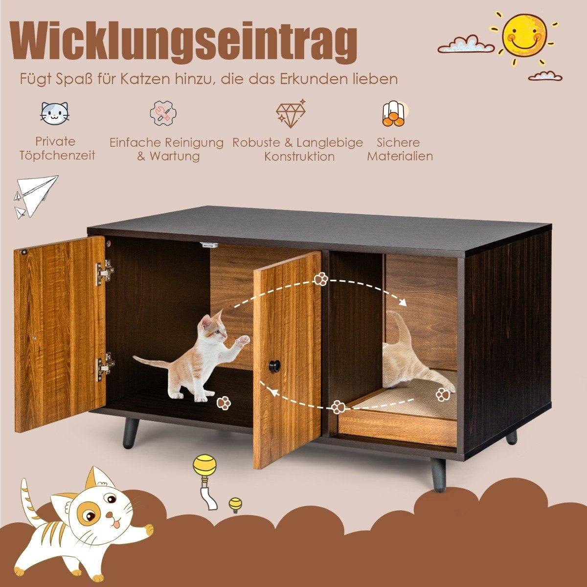 2 in 1 side table & cat cabinet with scratching board cat toilet 90 x 50 x 50 cm