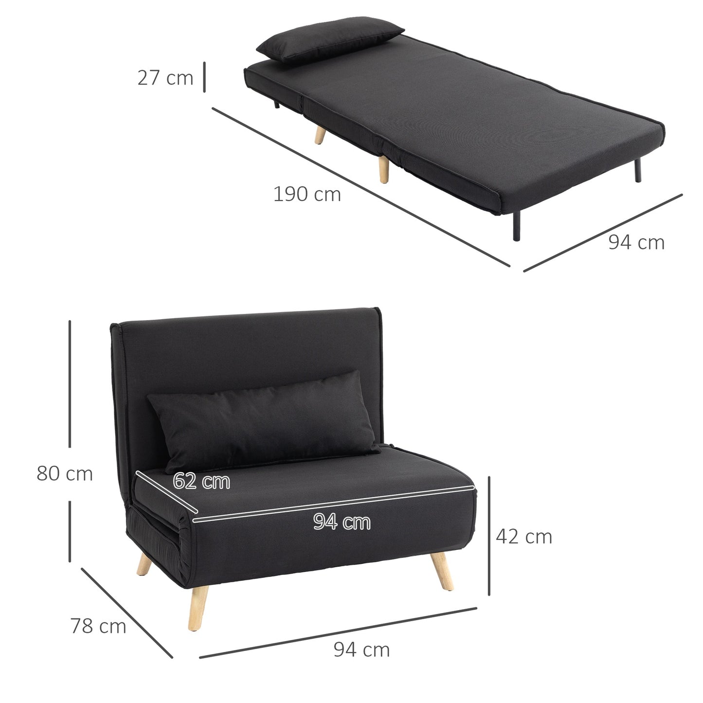 2-in-1 folding sofa-bed chair, adjustable, linen look