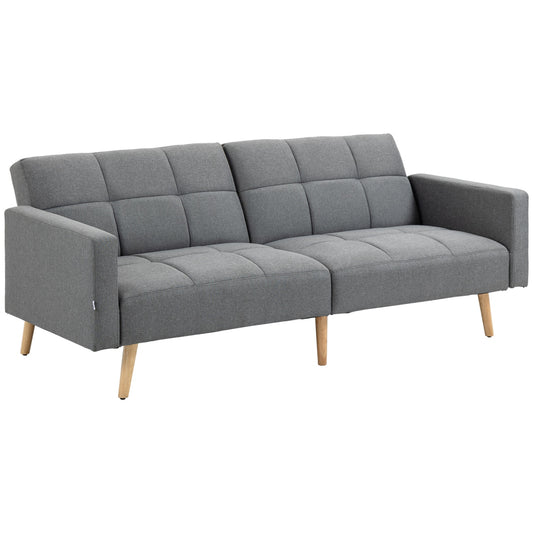 2 in 1 sofa bed 205 x 88 cm sofa with bed function, couch with seat cushion, linen look grey