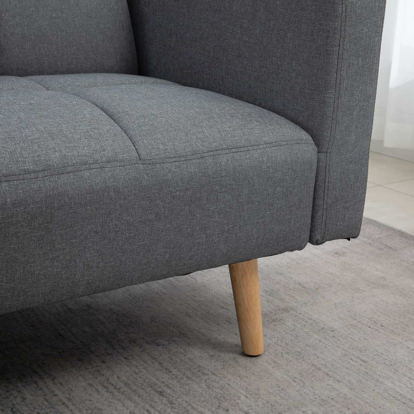 2 in 1 sofa bed 205 x 88 cm sofa with bed function, couch with seat cushion, linen look grey