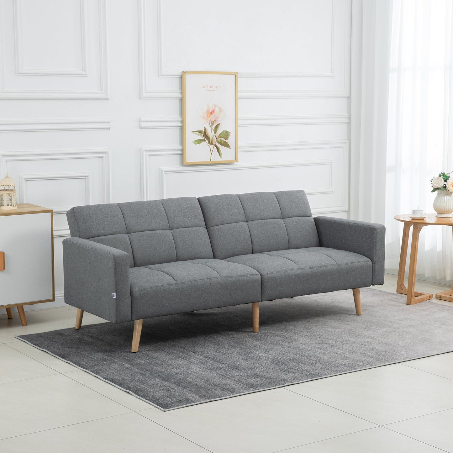 2 in 1 sofa bed 205 x 88 cm sofa with bed function, couch with seat cushion, linen look grey
