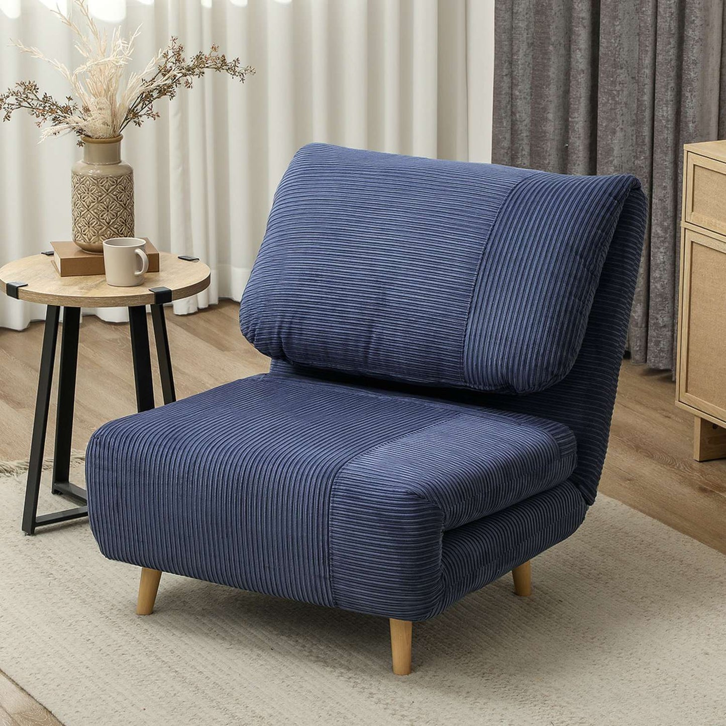2-in-1 sofa bed, foldable mattress, blue corduroy, 82x89x83 cm