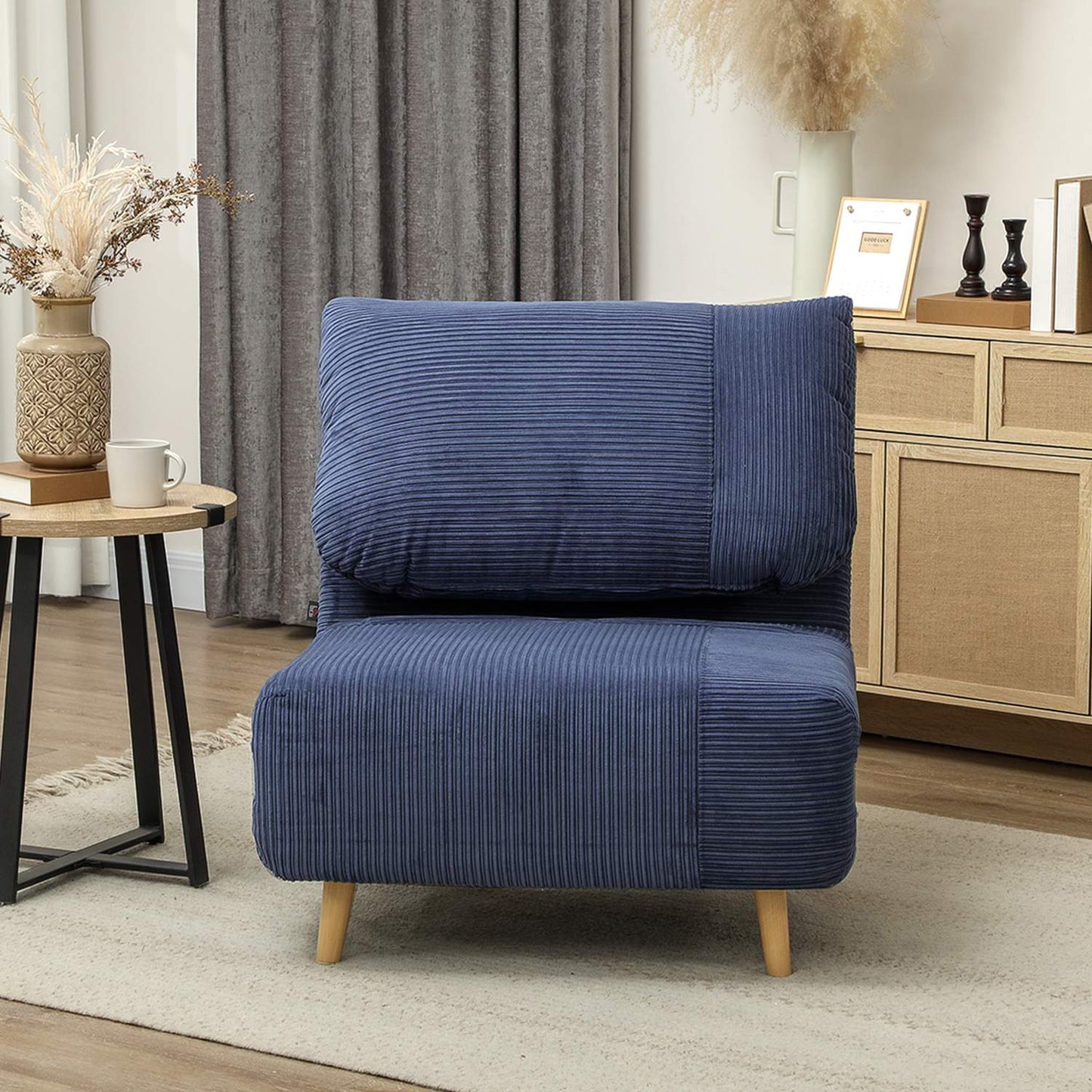 2-in-1 sofa bed, foldable mattress, blue corduroy, 82x89x83 cm