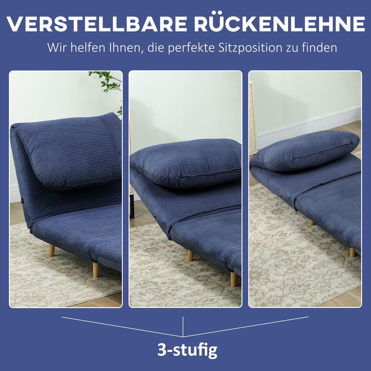 2-in-1 sofa bed, foldable mattress, blue corduroy, 82x89x83 cm