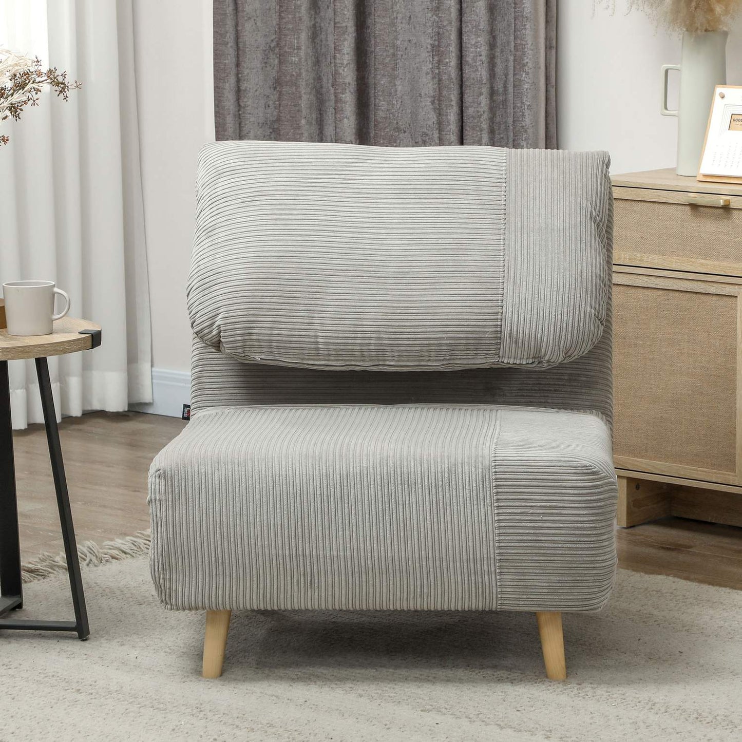 Adjustable folding sofa bed - Corduroy Look, Grey, 82x89x83 cm